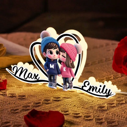 Personalized Cartoon Couple Kissing Heart Acrylic Light Box, Cozy Warm Glow Bedroom Decor, Unique Gift for Him or Her