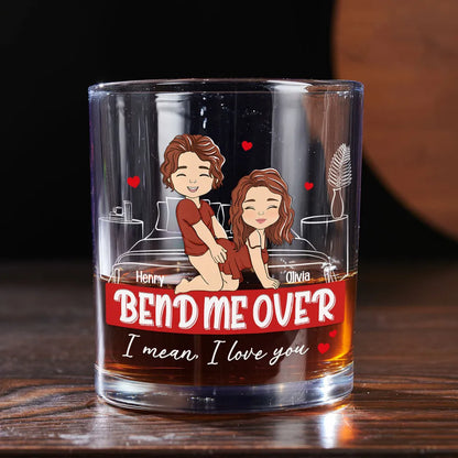 Custom Whiskey Glass with Playful Bedroom Couple Art 'I mean, I love you' Unique Romantic Gift