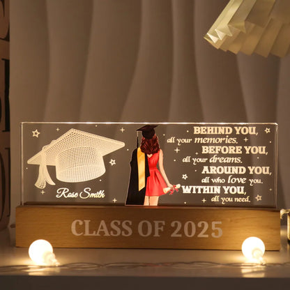 Personalized Graduation Block LED Light Plaque, cap & gown silhouette for a unique keepsake gift