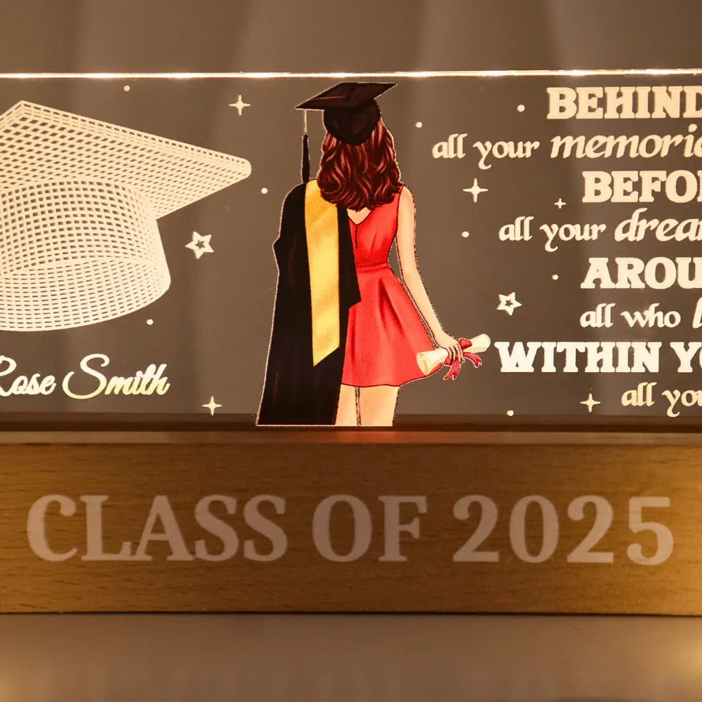 Personalized Graduation Block LED Light Plaque, cap & gown silhouette ...
