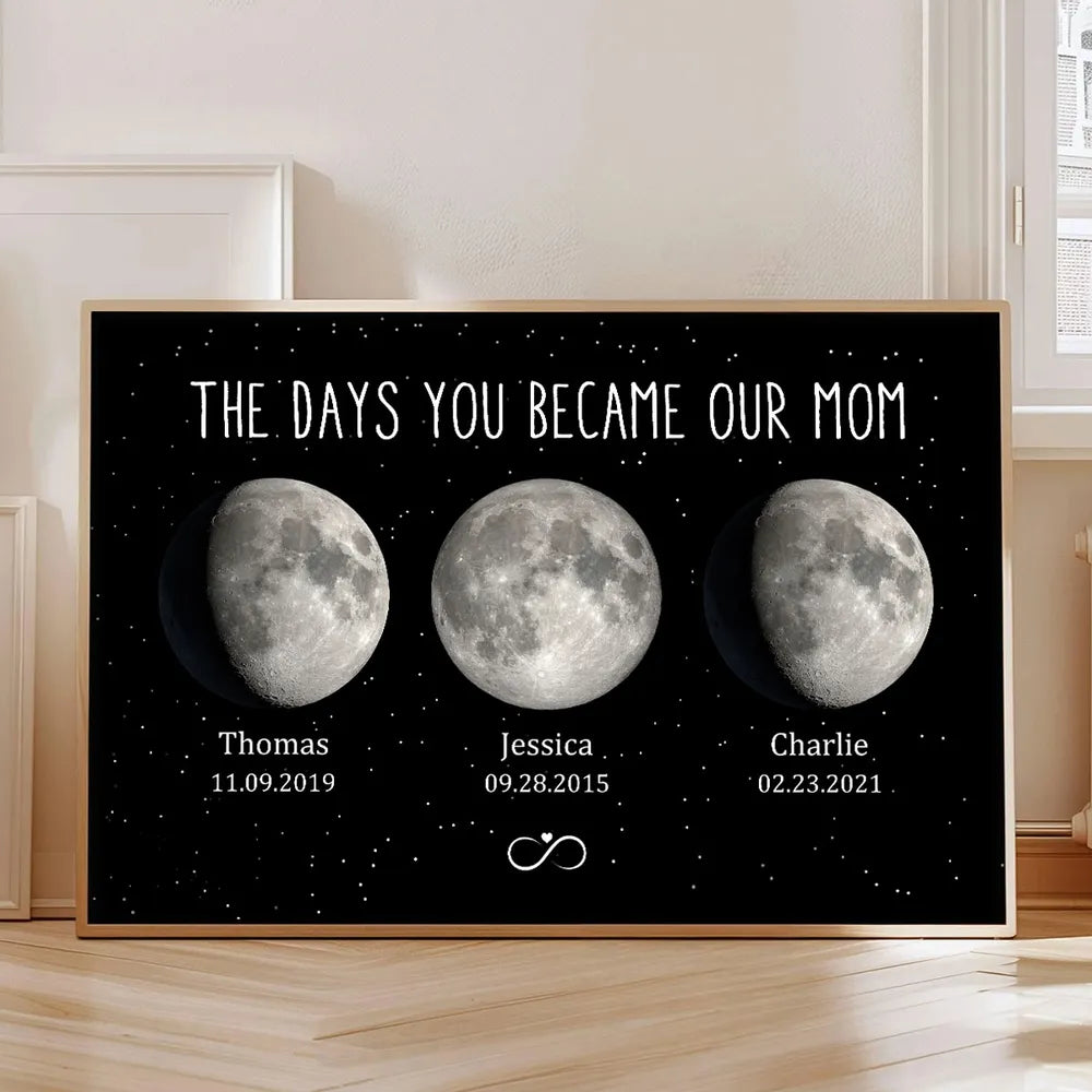 Moon Phase Poster, Customizable Starry Night Art for Mom or Grandma, We Love You to the Moon & Back, a Unique Gift