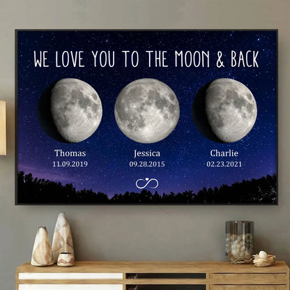 Moon Phase Poster, Customizable Starry Night Art for Mom or Grandma, We Love You to the Moon & Back, a Unique Gift