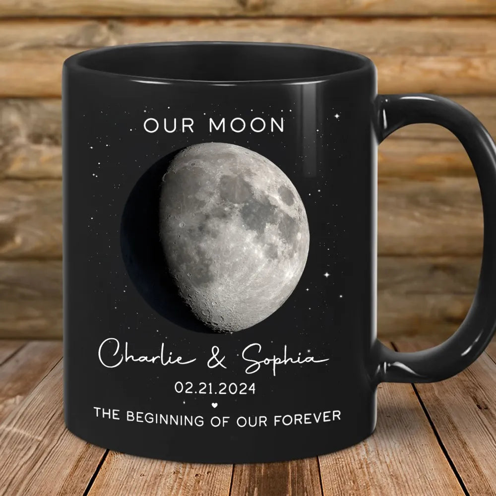 Our Moon Phase Mug, Custom Celestial Design for Couples, Romantic Anniversary Coffee Gift, Unique Keepsake for Him or Her