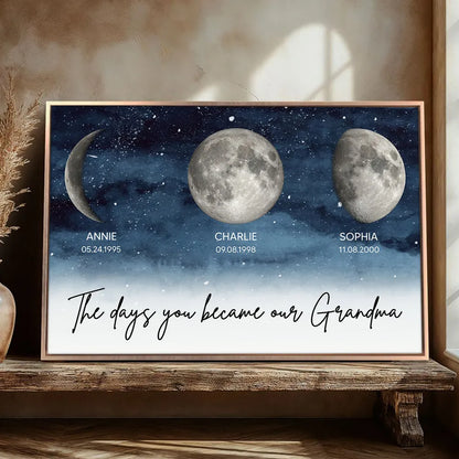 Personalized Moon Phase Night Sky Poster for Grandma, The Days You Became Our Grandma Wall Art, Unique Gift