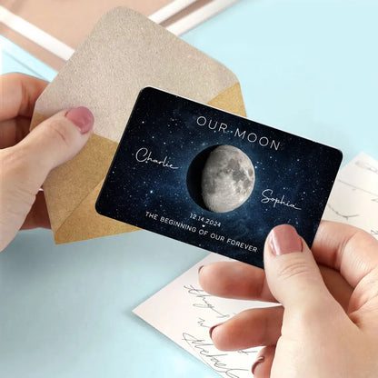 Personalized Our Moon Metal Wallet Card With Moon Photo - Romantic Unique Gift for Husband or Boyfriend