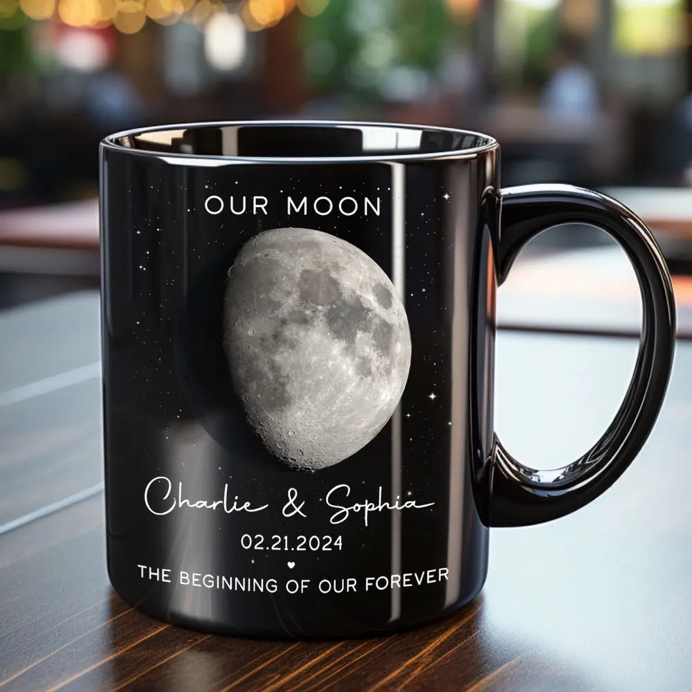 Our Moon Phase Mug, Custom Celestial Design for Couples, Romantic Anniversary Coffee Gift, Unique Keepsake for Him or Her