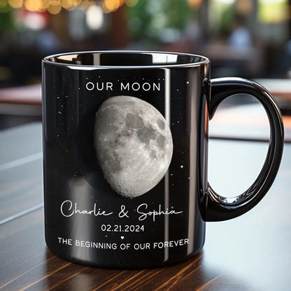 Our Moon Phase Mug, Custom Celestial Design for Couples, Romantic Anniversary Coffee Gift, Unique Keepsake for Him or Her