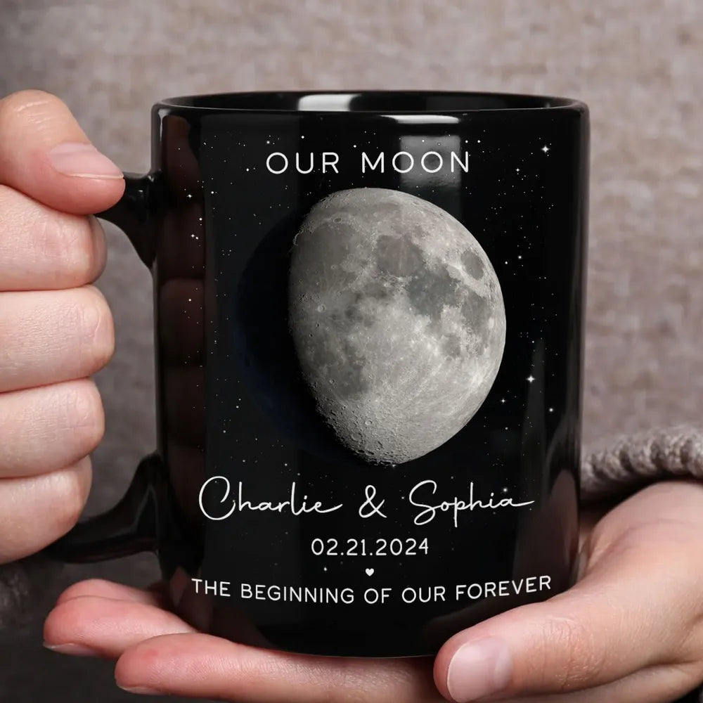 Our Moon Phase Mug, Custom Celestial Design for Couples, Romantic Anniversary Coffee Gift, Unique Keepsake for Him or Her