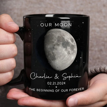 Our Moon Phase Mug, Custom Celestial Design for Couples, Romantic Anniversary Coffee Gift, Unique Keepsake for Him or Her