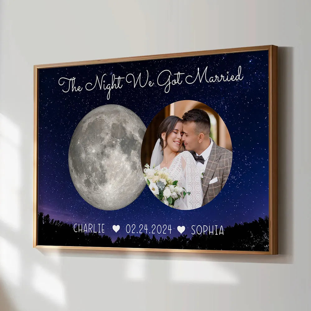 Personalized Couple Poster With Moon Phase & Photo, Custom Anniversary Wall Art, Romantic Unique Gift For Couples