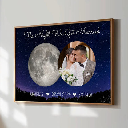 Personalized Couple Poster With Moon Phase & Photo, Custom Anniversary Wall Art, Romantic Unique Gift For Couples