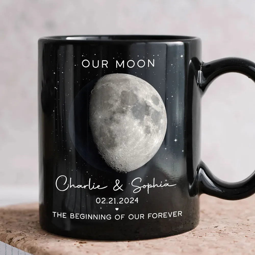 Our Moon Phase Mug, Custom Celestial Design for Couples, Romantic Anniversary Coffee Gift, Unique Keepsake for Him or Her
