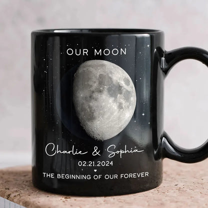 Our Moon Phase Mug, Custom Celestial Design for Couples, Romantic Anniversary Coffee Gift, Unique Keepsake for Him or Her