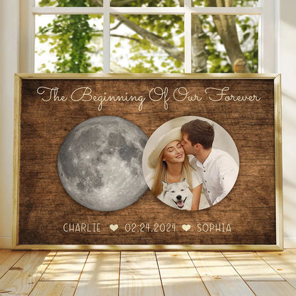 Personalized Couple Poster With Moon Phase & Photo, Custom Anniversary Wall Art, Romantic Unique Gift For Couples