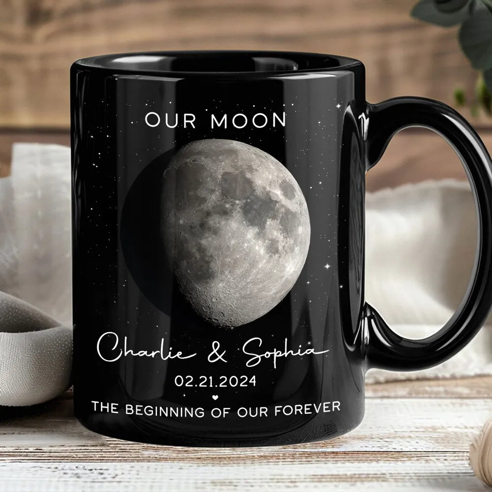 Our Moon Phase Mug, Custom Celestial Design for Couples, Romantic Anniversary Coffee Gift, Unique Keepsake for Him or Her