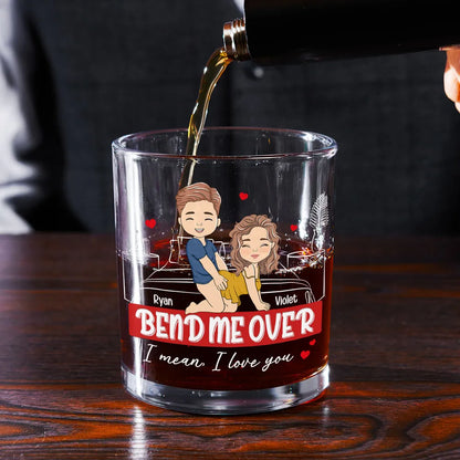 Custom Whiskey Glass with Playful Bedroom Couple Art 'I mean, I love you' Unique Romantic Gift