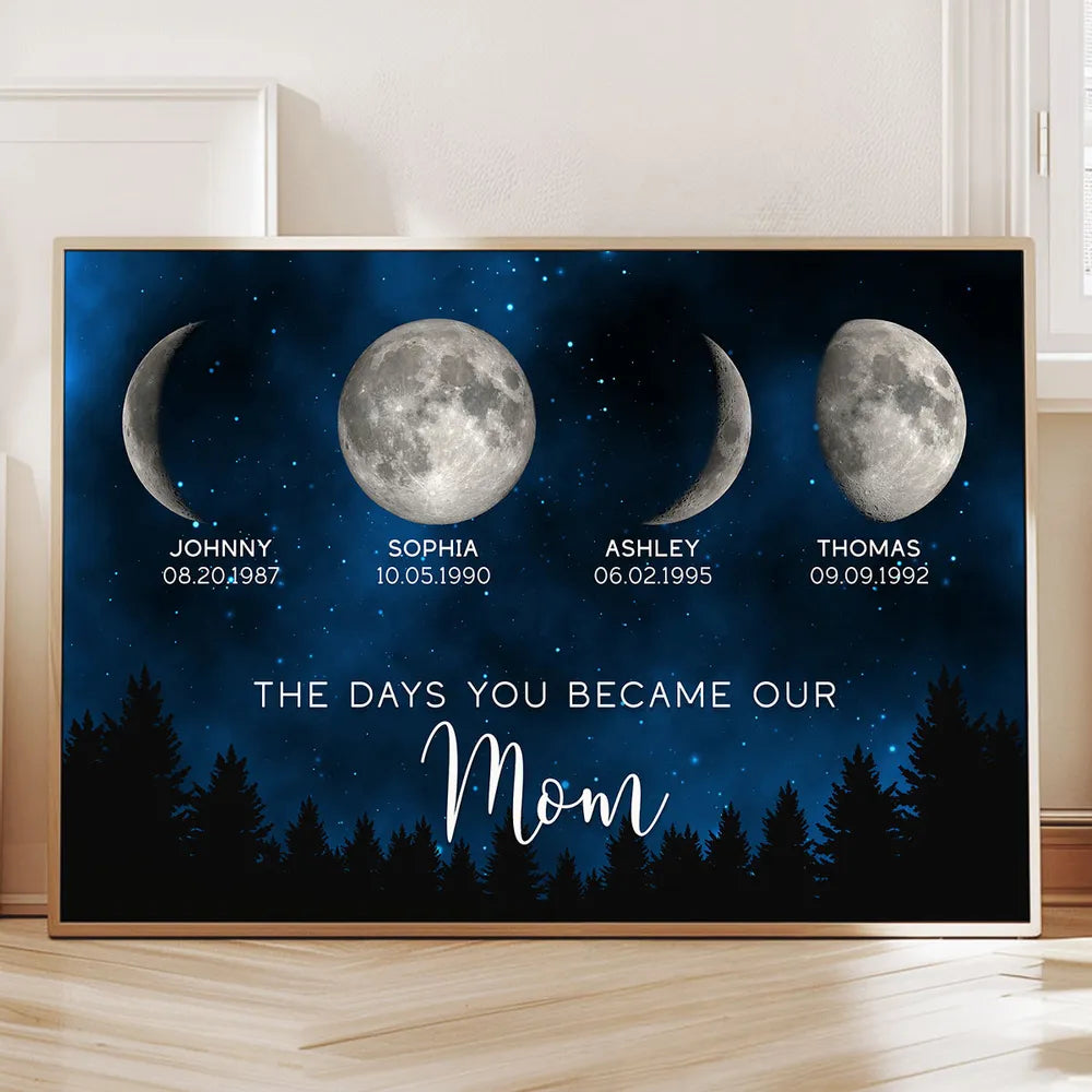 Galaxy Night The Days You Became Our Mom Birthday Moon Phase Personalized Poster, A Heartfelt Gift for Mom’s Birthday, or Just Because
