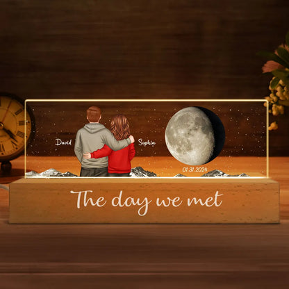 Personalized Block LED Light Plaque with Back View Couple & Moon, Custom Keepsake Night Light, Unique Gift for Couples
