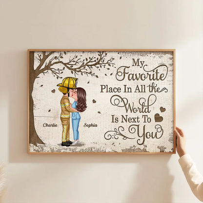 Favorite Place In The World Couple Kissing Poster, Romantic Personalized Wall Art, Unique Gift for Him or Her