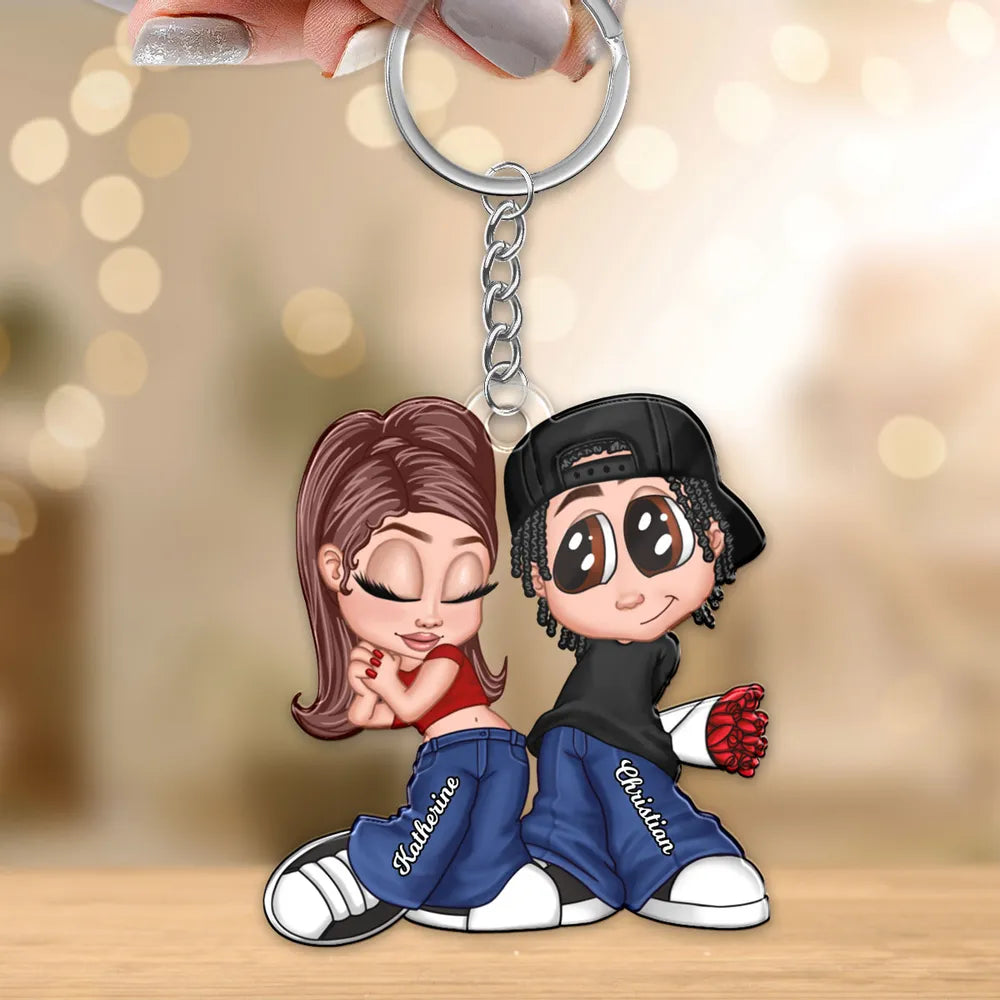 Personalized Y2K Cartoon Lovers Acrylic Keychain, Unique