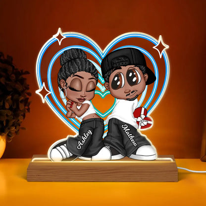 Shaped Acrylic Block LED Plaque Personalized Cute Couple Night Light With Retro Heart Vibe A Sweet Romantic Gift for Him or Her