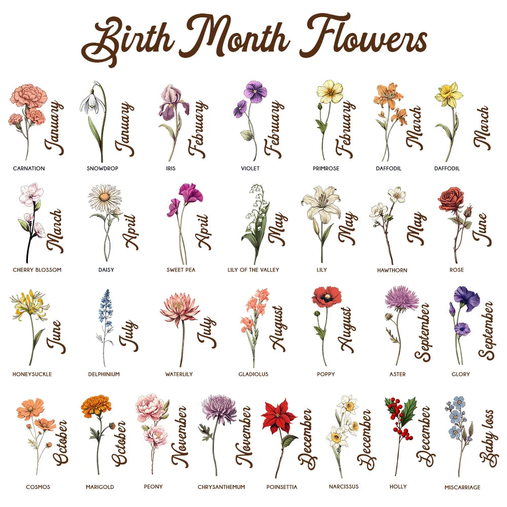 Rectangle Acrylic Block Plaque with Couple Back View and Monthly Flowers, High Clarity, Heartwarming Gift for Lovers