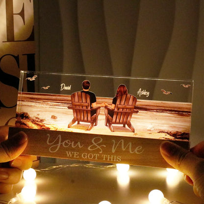 Block LED Light Plaque with Beach Couple Design, Romantic Ambience, Perfect Gift for Couples