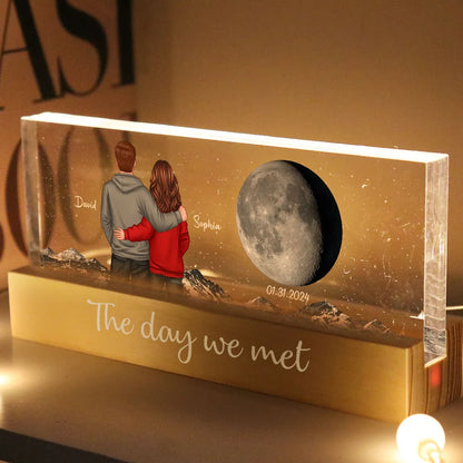 Personalized Block LED Light Plaque with Back View Couple & Moon, Custom Keepsake Night Light, Unique Gift for Couples