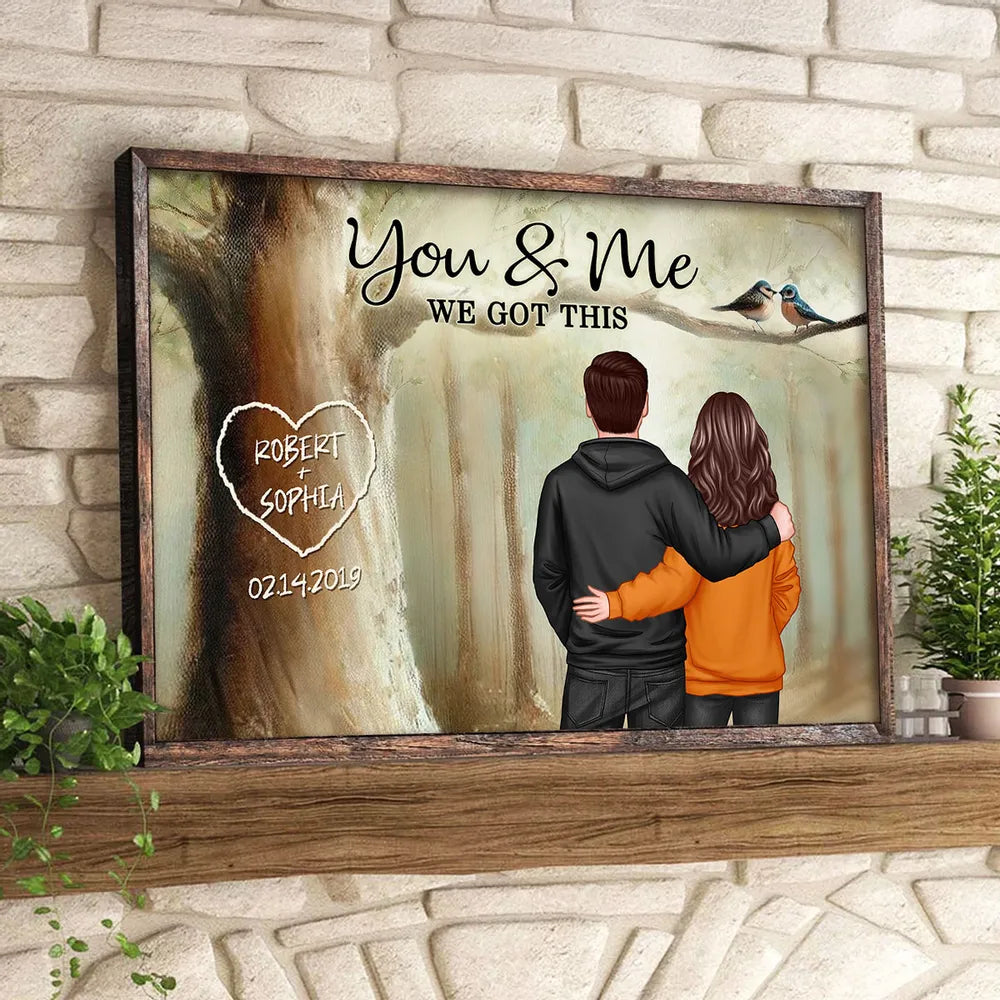 Personalized Couple Poster You & Me In Forest, Custom Names Art, Romantic Wall Decor, Unique Gift For Boyfriend, Girlfriend Or Spouse