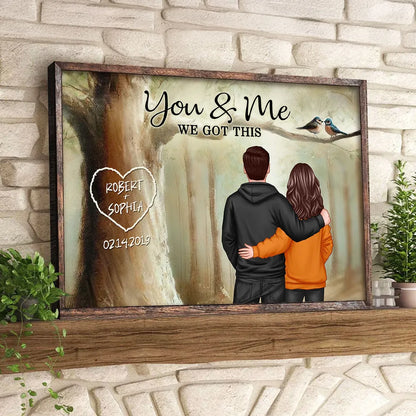 Personalized Couple Poster You & Me In Forest, Custom Names Art, Romantic Wall Decor, Unique Gift For Boyfriend, Girlfriend Or Spouse
