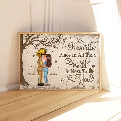 Favorite Place In The World Couple Kissing Poster, Romantic Personalized Wall Art, Unique Gift for Him or Her