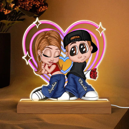 Shaped Acrylic Block LED Plaque Personalized Cute Couple Night Light With Retro Heart Vibe A Sweet Romantic Gift for Him or Her