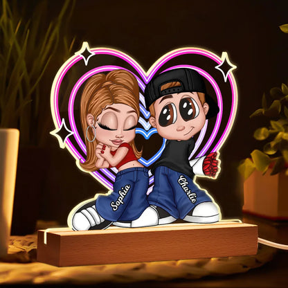 Shaped Acrylic Block LED Plaque Personalized Cute Couple Night Light With Retro Heart Vibe A Sweet Romantic Gift for Him or Her