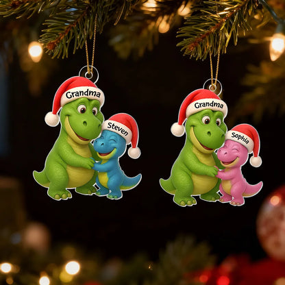 Custom Christmas Dinosaur Family Ornament with Hug Design
