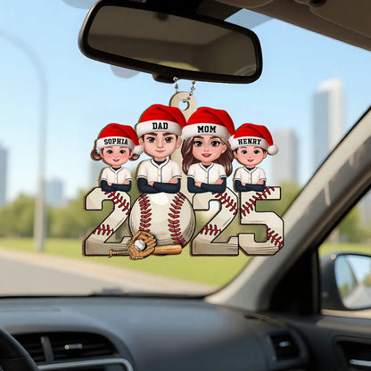 Wooden Baseball Ornament with Cartoon Family Design, Cozy Holiday Décor and Thoughtful Gift for Loved Ones