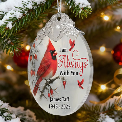 Silver Capped Glass Ornament with Cardinal design, symbolizing protection and togetherness, thoughtful gift for loved ones