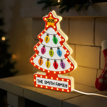 Family Christmas Tree Acrylic Light Box – Personalized Holiday Gift, Festive Home Decoration