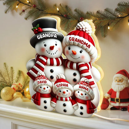 Cozy Snowman Family Acrylic Light Box for Holiday Décor, Heartwarming Atmosphere, Perfect Gift for Grandparents