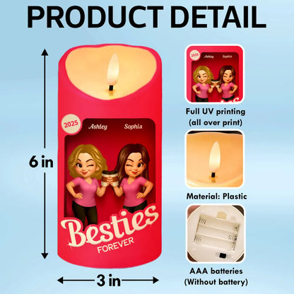 Besties Forever Flameless LED Candle | Warm Pink Glow | Printed Friendship Gift for Best Friends