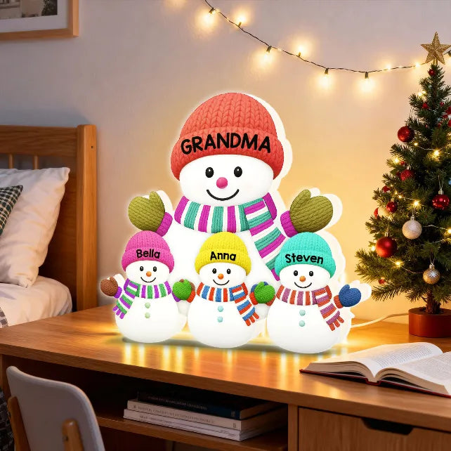 Cozy Snowman Family Acrylic Light Box – Festive Glow Décor, Heartfelt Gift for Grandma