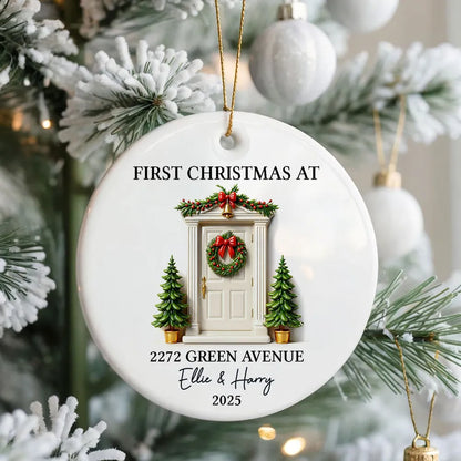 Personalized Ceramic Ornament First Christmas At New Home Door Design Unique Holiday Gift For Couples