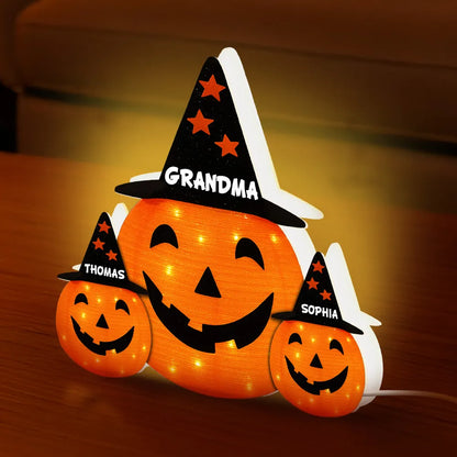 Custom Family Pumpkin Acrylic Light Box with “GRANDMA” – Bright Seasonal Lamp, Heartfelt Gift for Grandma and the Little Ones