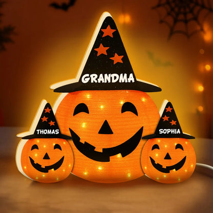 Custom Family Pumpkin Acrylic Light Box with “GRANDMA” – Bright Seasonal Lamp, Heartfelt Gift for Grandma and the Little Ones