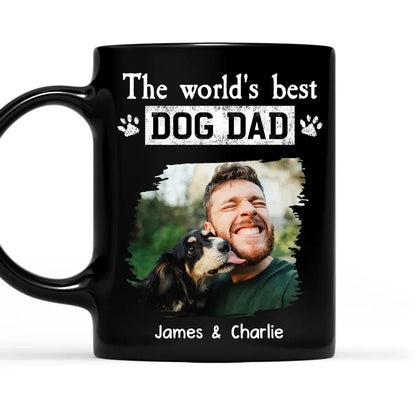 World's Best Dog Dad Mug - Custom Full Color Photo, outdoor lick moment, cozy coffee joy, unique gift for Dad