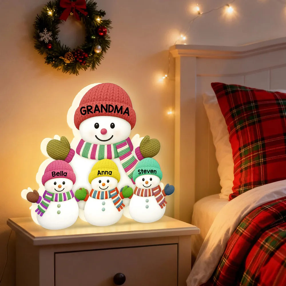 Cozy Snowman Family Acrylic Light Box – Festive Glow Décor, Heartfelt Gift for Grandma
