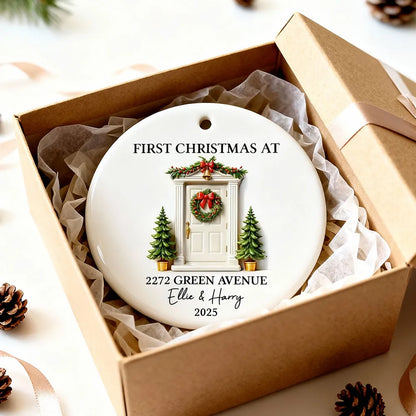Personalized Ceramic Ornament First Christmas At New Home Door Design Unique Holiday Gift For Couples