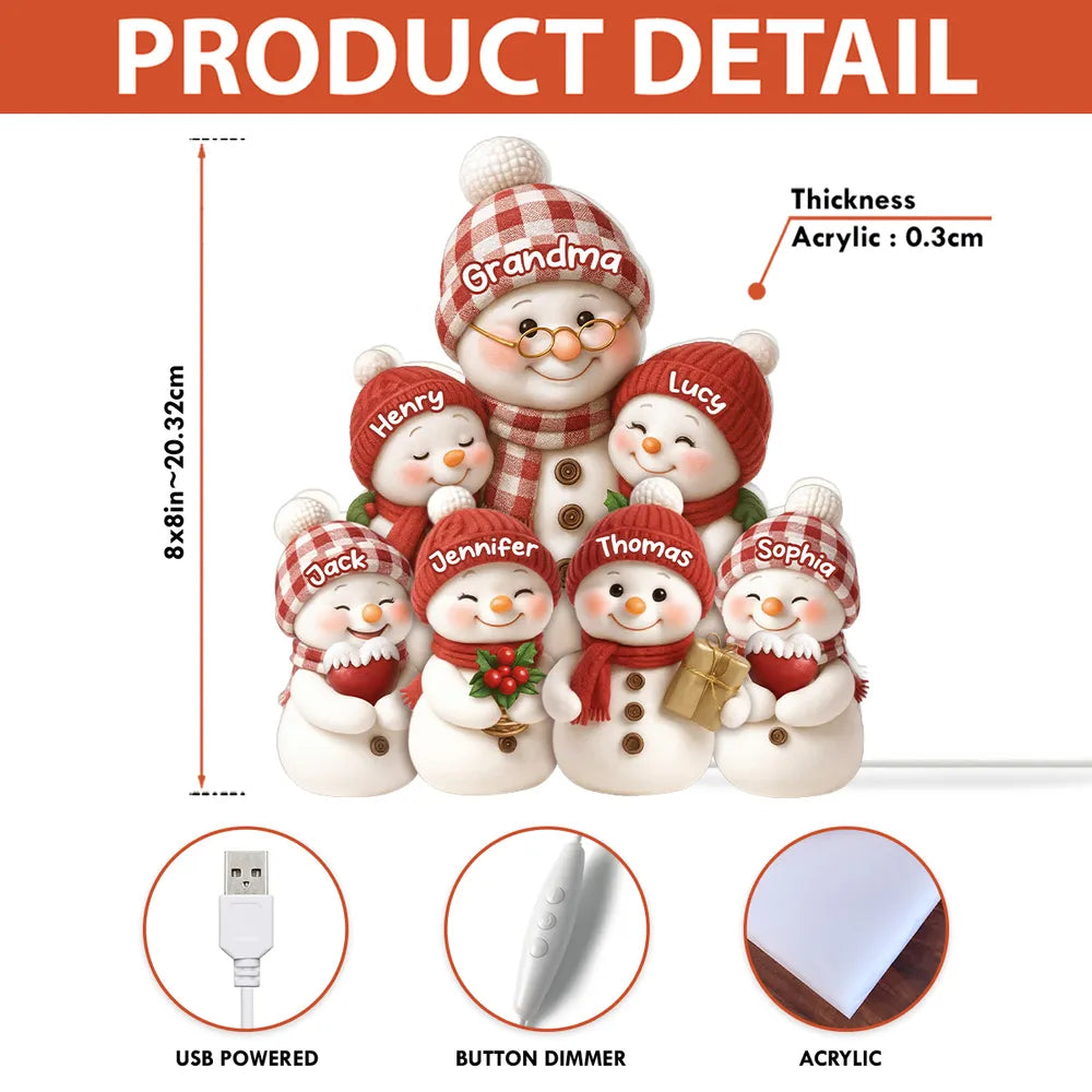 Snowman Family Acrylic Light Box for Grandma - Cozy Christmas Decor and Unique Holiday Gift from Grandkids