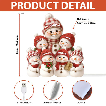 Snowman Family Acrylic Light Box for Grandma - Cozy Christmas Decor and Unique Holiday Gift from Grandkids