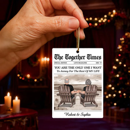 Couples Beach Newspaper-Style Acrylic Ornament – Romantic Custom Keepsake, Perfect Gift for Christmas or Anniversary