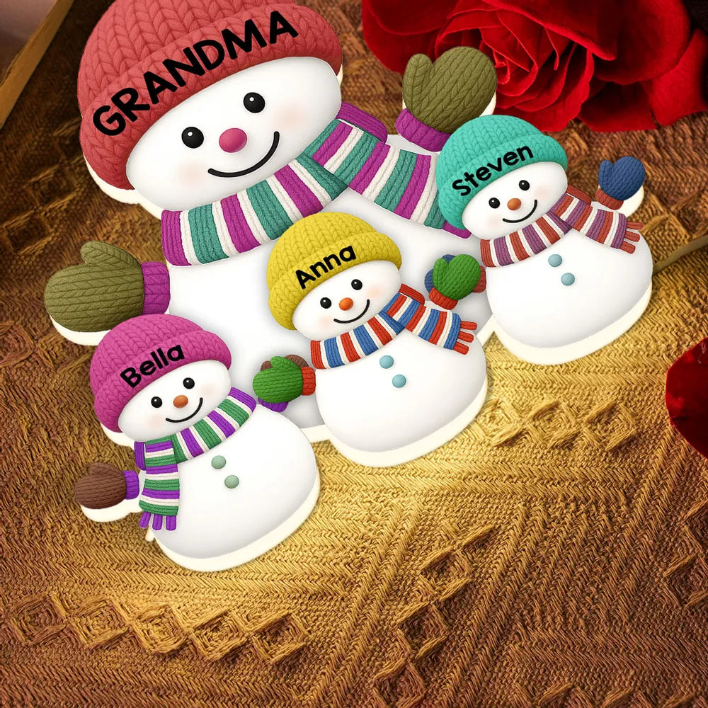 Cozy Snowman Family Acrylic Light Box – Festive Glow Décor, Heartfelt Gift for Grandma